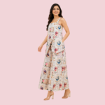 Women's Floral Postcard Print Layered Jumpsuit | Sleeveless Wide Leg Palazzo Jumpsuit for Women | Casual Resort & Vacation Wear
