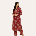 Women's Floral Printed Kurta Pant Set | Designer Straight Kurta with Trousers | Ethnic Casual Wear Co-Ord Set for Women