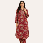 Women's Floral Printed Kurta Pant Set | Designer Straight Kurta with Trousers | Ethnic Casual Wear Co-Ord Set for Women - Image 2