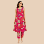 Women's Printed A-Line Kurta Pant Set | Sleeveless Embroidered Ethnic Co-Ord Set for Women | Casual Summer Wear - Image 2