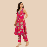 Women's Printed A-Line Kurta Pant Set | Sleeveless Embroidered Ethnic Co-Ord Set for Women | Casual Summer Wear - Image 3