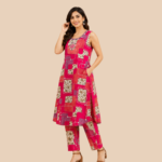 Women's Printed A-Line Kurta Pant Set | Sleeveless Embroidered Ethnic Co-Ord Set for Women | Casual Summer Wear