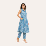 Women's Sleeveless Printed A-Line Kurta Pant Set | Collared Neck Ethnic Co-Ord Set for Women | Casual Summer Wear - Image 2