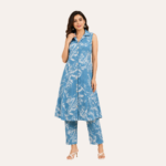 Women's Sleeveless Printed A-Line Kurta Pant Set | Collared Neck Ethnic Co-Ord Set for Women | Casual Summer Wear