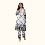 Black & White Geometric Printed Kurta Pant Set | Straight Fit Ethnic Co-Ord Set | Casual & Office Wear