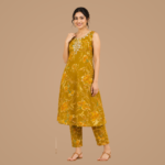 Floral Printed Sleeveless A-Line Kurta Pant Set | Embroidered Neck Ethnic Co-Ord Set for Women | Casual Summer Wear - Image 2