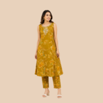 Floral Printed Sleeveless A-Line Kurta Pant Set | Embroidered Neck Ethnic Co-Ord Set for Women | Casual Summer Wear - Image 3