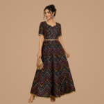 Black Multicolor Zigzag Embroidered Maxi Gown | Short Sleeve Flared Anarkali Dress | Festive & Party Wear Ethnic Dress - Image 2