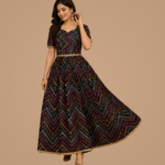 Black Multicolor Zigzag Embroidered Maxi Gown | Short Sleeve Flared Anarkali Dress | Festive & Party Wear Ethnic Dress - Image 3