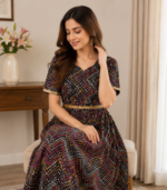 Multi-Colored Chevron Print Ethnic Maxi Gown - Image 3