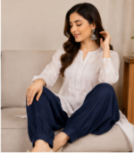 Navy Blue Pleated Afghani/Balloon Salwar Pants - Image 2