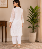 White Cotton Straight-Fit Trousers - Image 3