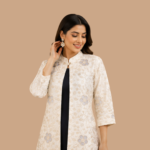 White Embroidered Floral Long Jacket Kurta with Straight Pant | Elegant Festive Ethnic Co-Ord Set for Women | Party & Occasion Wear - Image 2