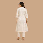 White Embroidered Floral Long Jacket Kurta with Straight Pant | Elegant Festive Ethnic Co-Ord Set for Women | Party & Occasion Wear - Image 3