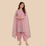 Pink Embroidered Kurta with Matching Pants & Dupatta Set | Elegant Festive Ethnic Wear for Women | Party & Occasion Wear - Image 2