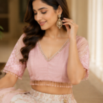 Mauve/Dusty Pink Cotton-Silk V-Neck Blouse