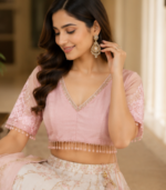 Mauve/Dusty Pink Cotton-Silk V-Neck Blouse