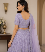 Lavender All-Over Heavy Floral Thread-Work and Sequin Blouse