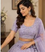 Lavender All-Over Heavy Floral Thread-Work and Sequin Blouse - Image 3