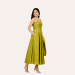 M Room Women's Olive Green Flared Maxi Dress with Matching Shrug | Sleeveless A-Line Dress for Women | Party & Casual Wear - Image 2