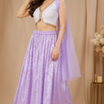 Lavender Embroidered Lehenga Set | Sleeveless Crop Top with Matching Flowing Skirt | Festive & Wedding Party Wear Outfit - Image 4