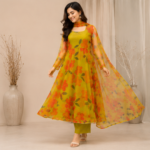 Floral Printed Layered Maxi Dress with Chiffon Overlay | Ethnic Long Dress for Women | Designer Festive A-Line Kurta Set - Image 3