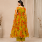 Floral Printed Layered Maxi Dress with Chiffon Overlay | Ethnic Long Dress for Women | Designer Festive A-Line Kurta Set - Image 4