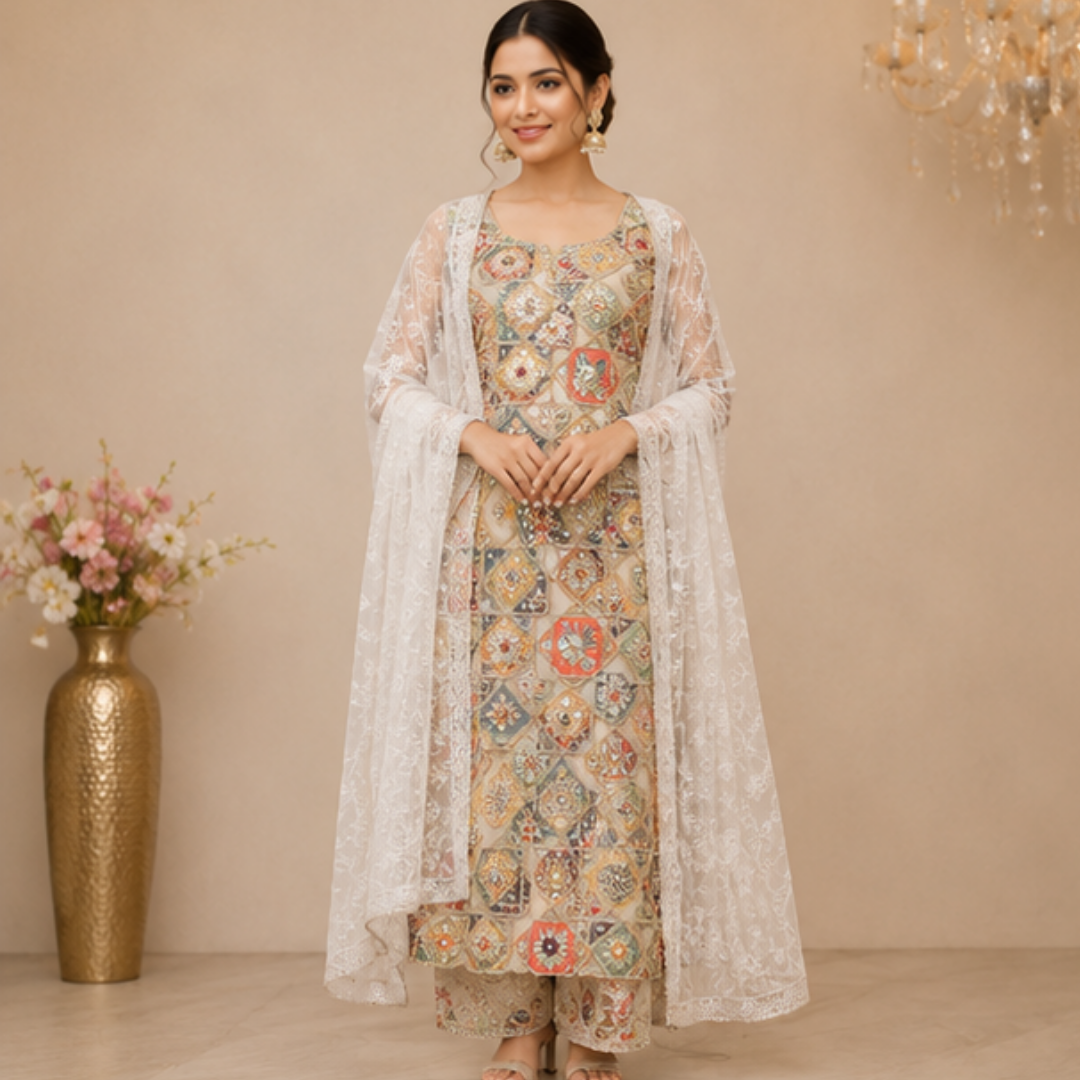 28 Embroidered Multi-Color Traditional Indian Ensemble - Image 1