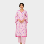 Pink Floral Printed Tunic Kurta with Contrasting Piping | Casual & Daily Wear Ethnic Top for Women