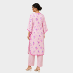 Pink Floral Printed Tunic Kurta with Contrasting Piping | Casual & Daily Wear Ethnic Top for Women - Image 3
