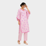 Pink Floral Printed Tunic Kurta with Contrasting Piping | Casual & Daily Wear Ethnic Top for Women - Image 4