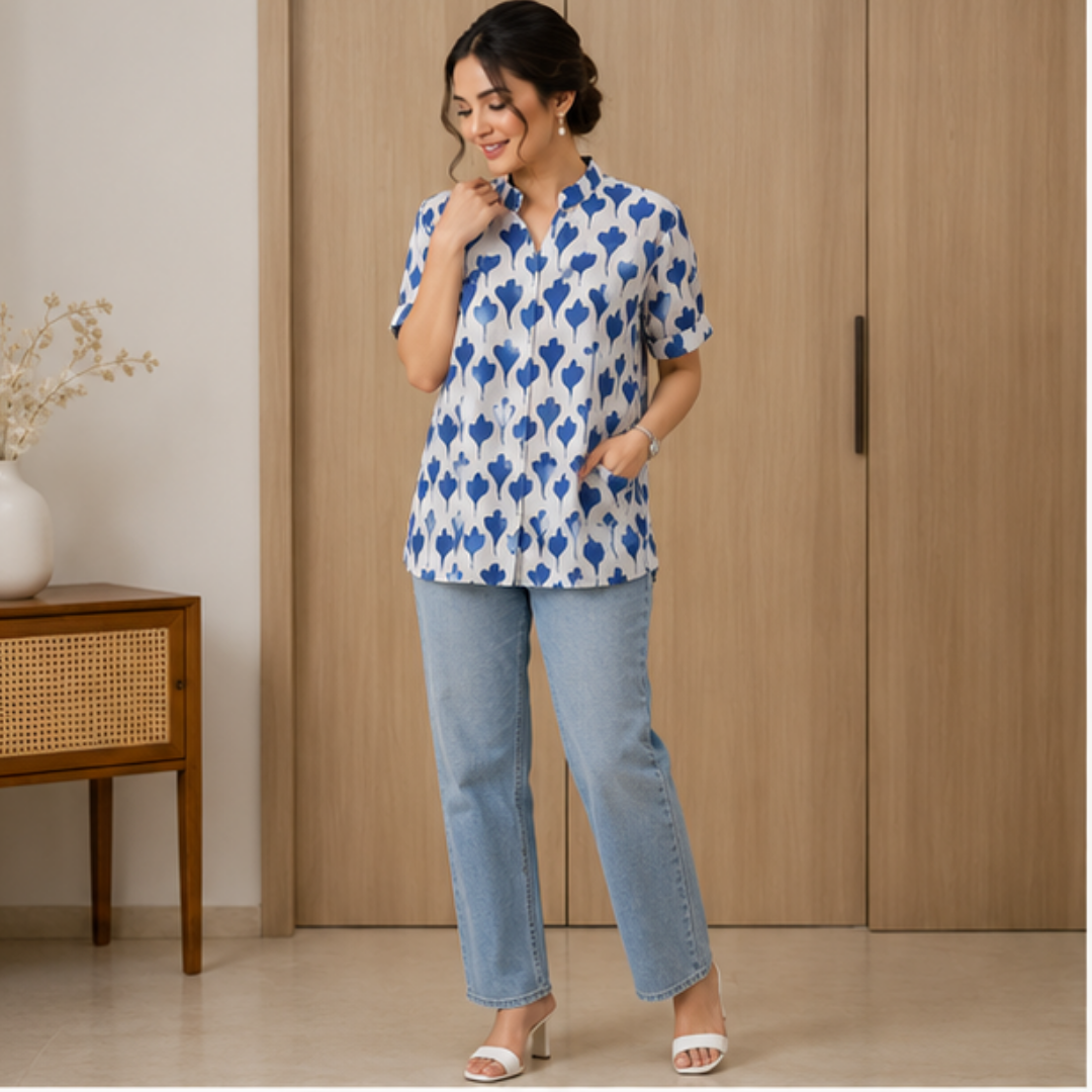 40 Women's Blue Printed Kurta with Coordinating Bottom Wear | Casual Ethnic Outfit - Image 1