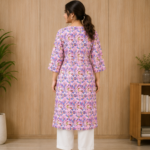 Pink leafy patterned dress with white bottom wear - Image 4