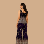 Women's Deep Purple Velvet Embellished Co-Ord Set | Sleeveless Top with Flared Pants | Party & Festive Wear - Image 3