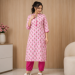 Pink Floral Kurta with Matching Bottoms | Elegant Casual Ethnic Wear