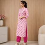 Pink Floral Kurta with Matching Bottoms | Elegant Casual Ethnic Wear - Image 3