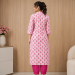 Pink Floral Kurta with Matching Bottoms | Elegant Casual Ethnic Wear - Image 4