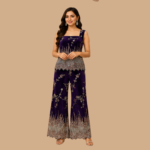 Women's Deep Purple Velvet Embellished Co-Ord Set | Sleeveless Top with Flared Pants | Party & Festive Wear - Image 2