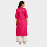 Floral Printed Pink Kurti with Contrasting Floral Panel - Image 3