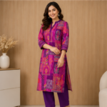 Elegant Women's Pink & Purple Patchwork Kurta Set | Straight Fit Kurta with Matching Pants | Ethnic Festive Wear