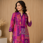 Elegant Women's Pink & Purple Patchwork Kurta Set | Straight Fit Kurta with Matching Pants | Ethnic Festive Wear - Image 2