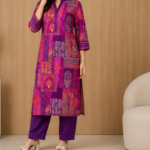 Elegant Women's Pink & Purple Patchwork Kurta Set | Straight Fit Kurta with Matching Pants | Ethnic Festive Wear - Image 3