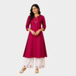 Pink Floral-Print Kurti with White Bottom
