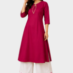 Pink Floral-Print Kurti with White Bottom - Image 2