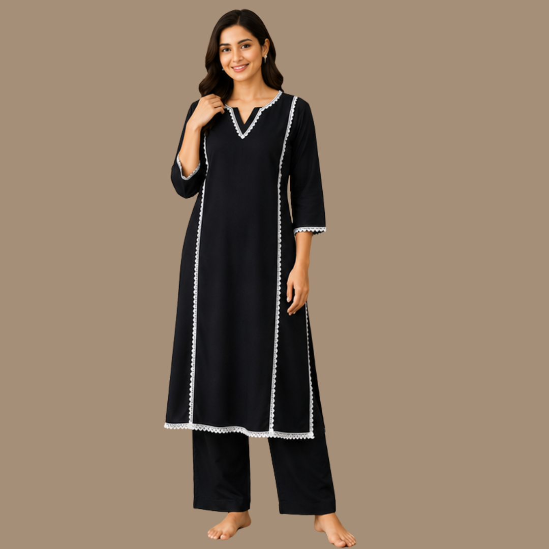 75 Black Kurta with Matching Pants - Image 1