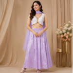 Lavender Embroidered Lehenga Set | Sleeveless Crop Top with Matching Flowing Skirt | Festive & Wedding Party Wear Outfit