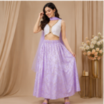 Lavender Embroidered Lehenga Set | Sleeveless Crop Top with Matching Flowing Skirt | Festive & Wedding Party Wear Outfit - Image 2